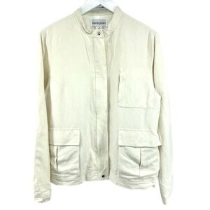 Bloomingdale’s Ivory Silk Linen Jacket 12 Large Windbreaker Zio Front